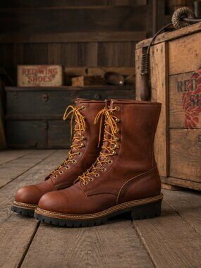 Vintage Red Wing 4418 Logger Boots Men's 10.5 EE Brown Vibram Steel Toe USA